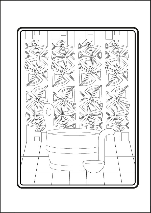 Скачать бесплатная раскраска в формате PDF для детей и взрослых, баня и расслабление ковш и ведро / download in PDF or to print coloring page for Adults and Kids for free